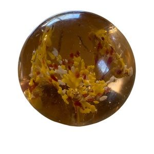 vintage gold & brown Art Glass floral paperweight